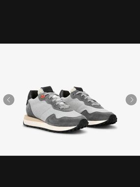 P448 Gray and Off-White Retro Runner Sneakers